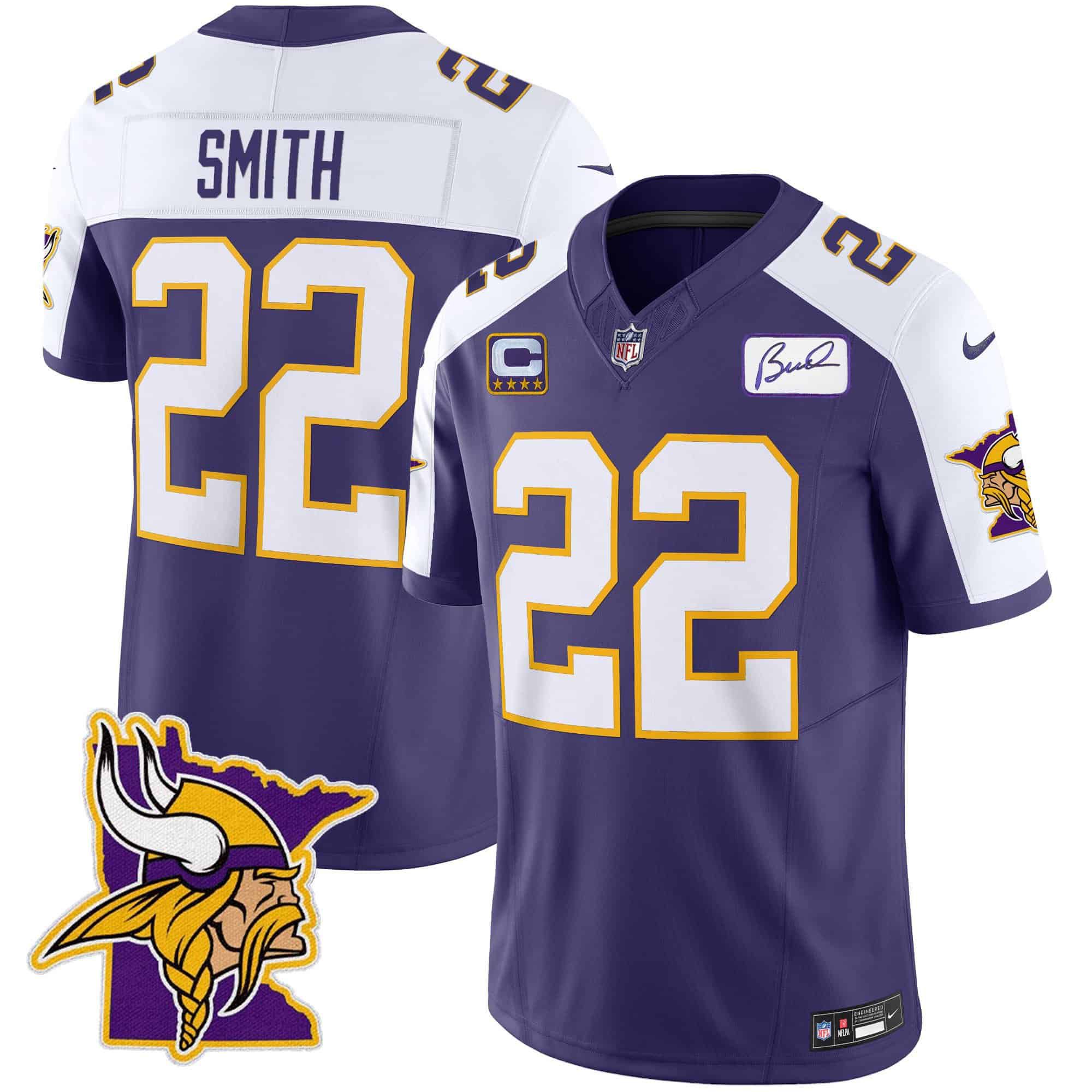 Men Minnesota Vikings #22 Smith Purple 2024 Nike Patch Classic Limited NFL Jersey